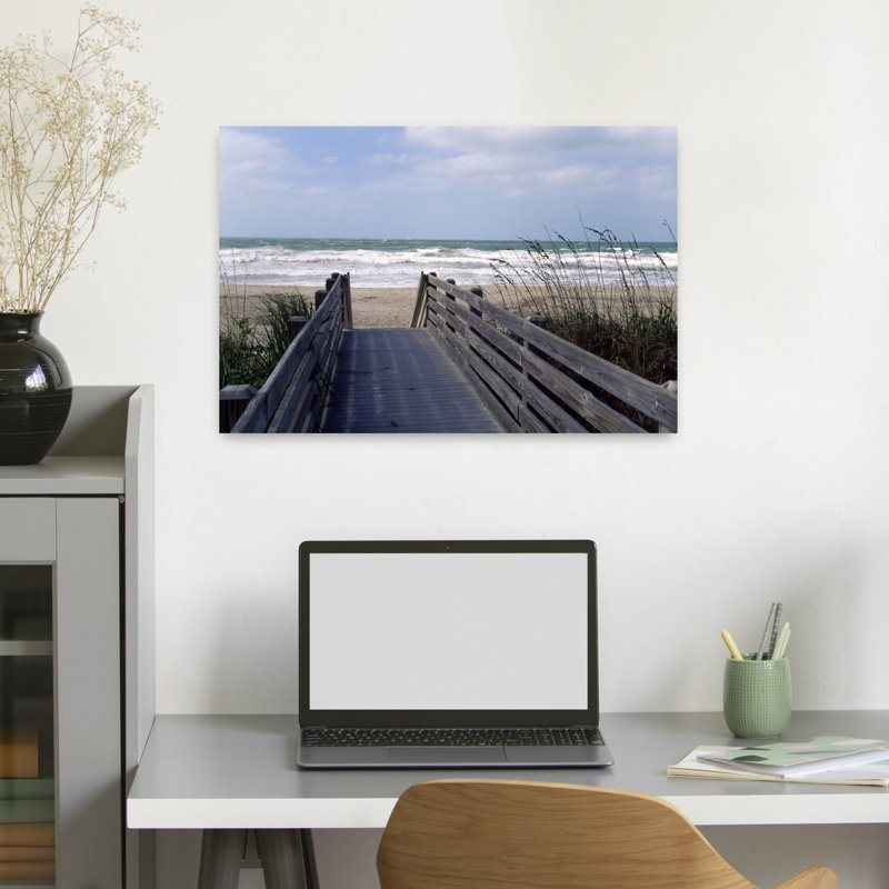 «Boardwalk On The Beach», comté de Somasota, art abstrait contemporain, paysage de plage, H 16 po x l 24 po