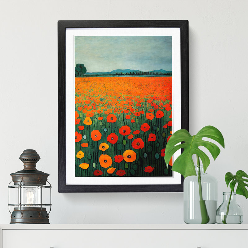 Unique Poppy Flower Field Vol.4 1 Piece Single Picture Frame Wall Art, 46cm H x 34cm W x 2cm D, Black