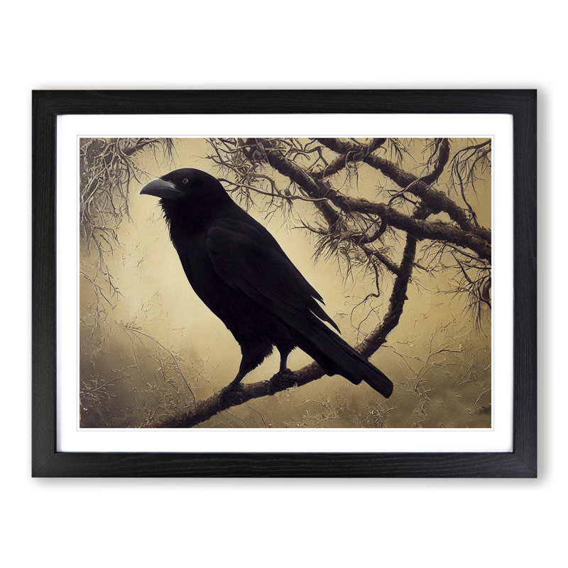 Splendorous Crow Bird - Framed Print, Black, 34cm H x 46cm W x 2cm D
