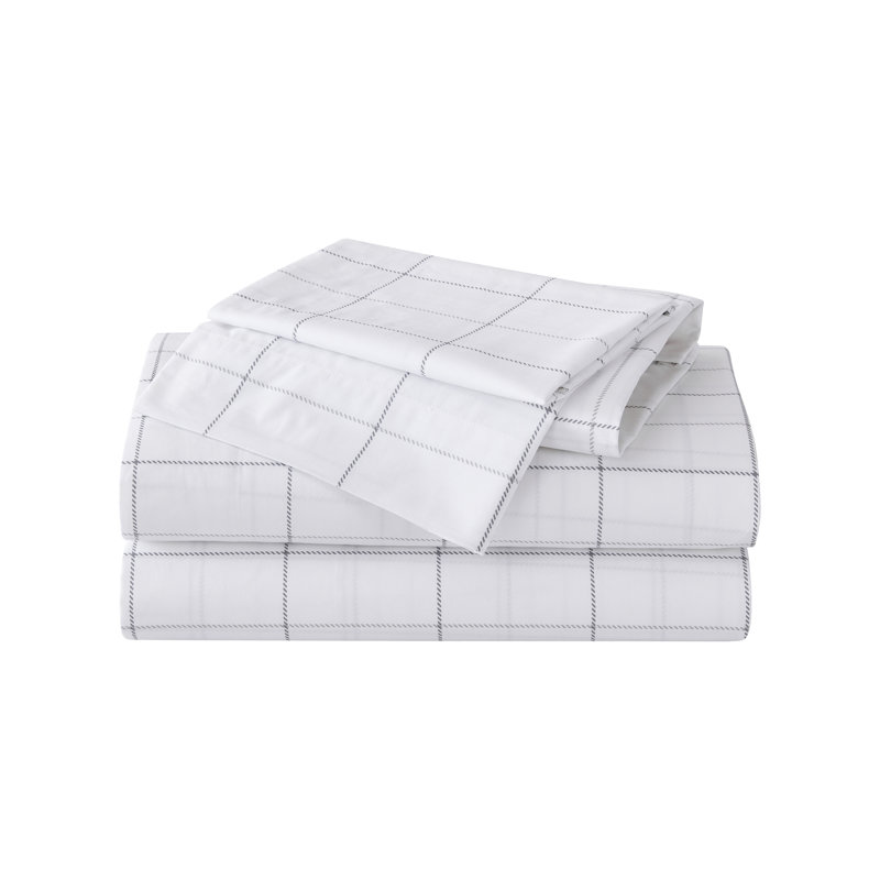 Ensemble de draps en percale de coton Shasta Lake , Ensemble de draps pour lit double avec 2 taies d'o, Plaid du Nord