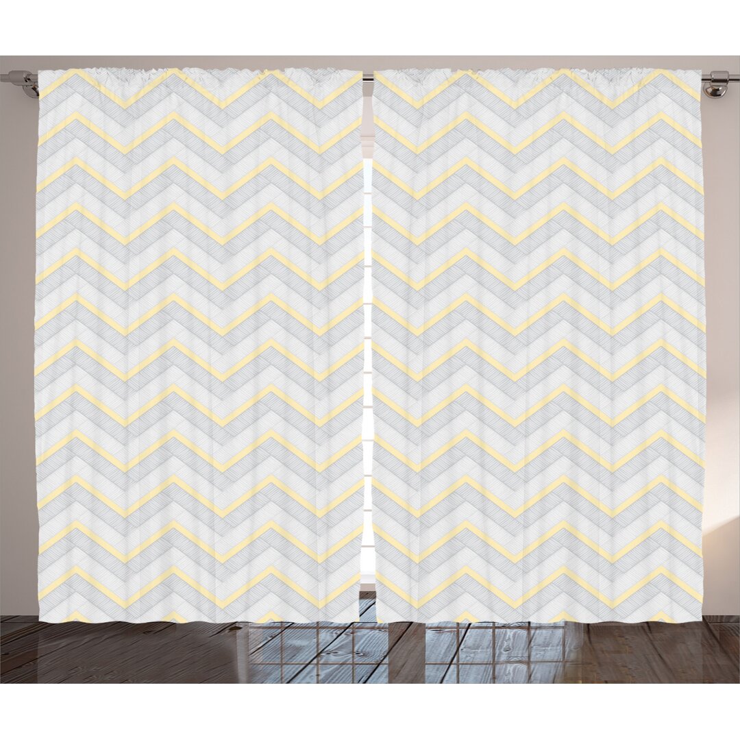 Rustikaler Vorhang, Vintage Chevron, Grau, Gelb Grau