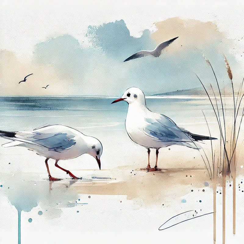 Impression sur toile Coastal Serenity - Seagulls at the Shore, H 40 po x l 40 po x P 1,5 po