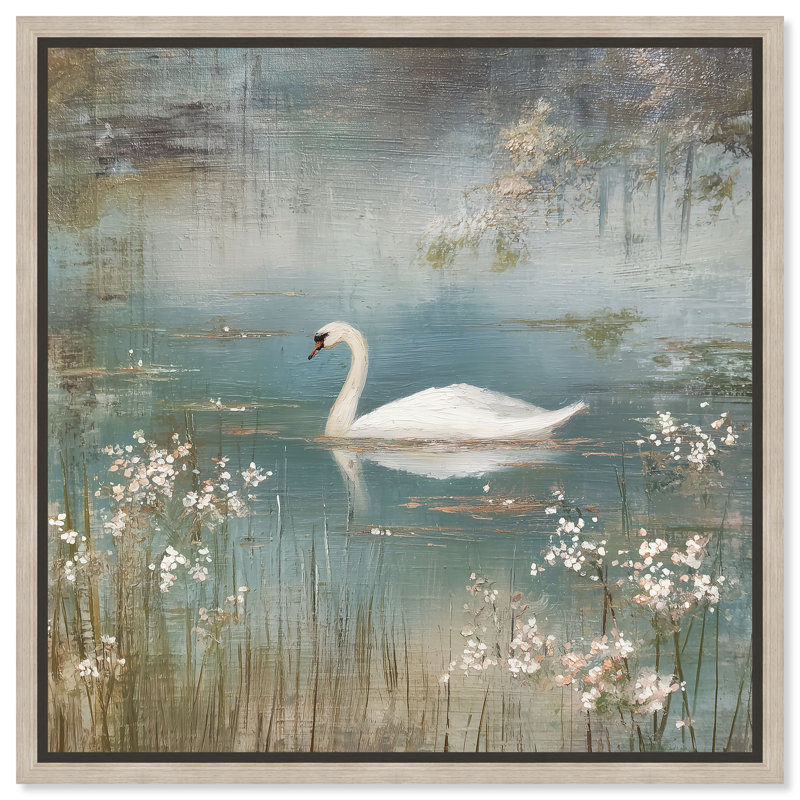 «Swan Lake III», reproduction d'art sur toile encadrée par Art Remedy, cadre en chêne naturel, 20 x 20, 21"H x 21"W