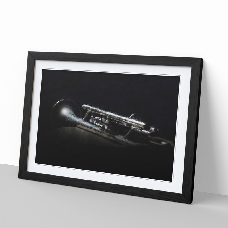 Trumpet in the Shadows - Picture Frame Graphic Art, 27cm H x 36cm W x 2cm D, Black