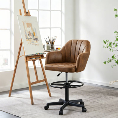 Brown Ergonomic Office Chair with PU Leather, Adjustable Swivel Desk Chair, Comfortable Computer Task Chair with Lumbar Support for Home Office or Study
