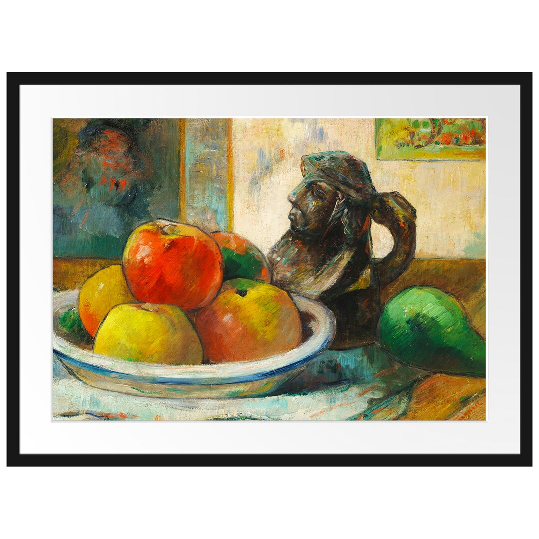 Gerahmter Kunstdruck Still Life with Apples Pear and Ceramics von Paul Gauguin