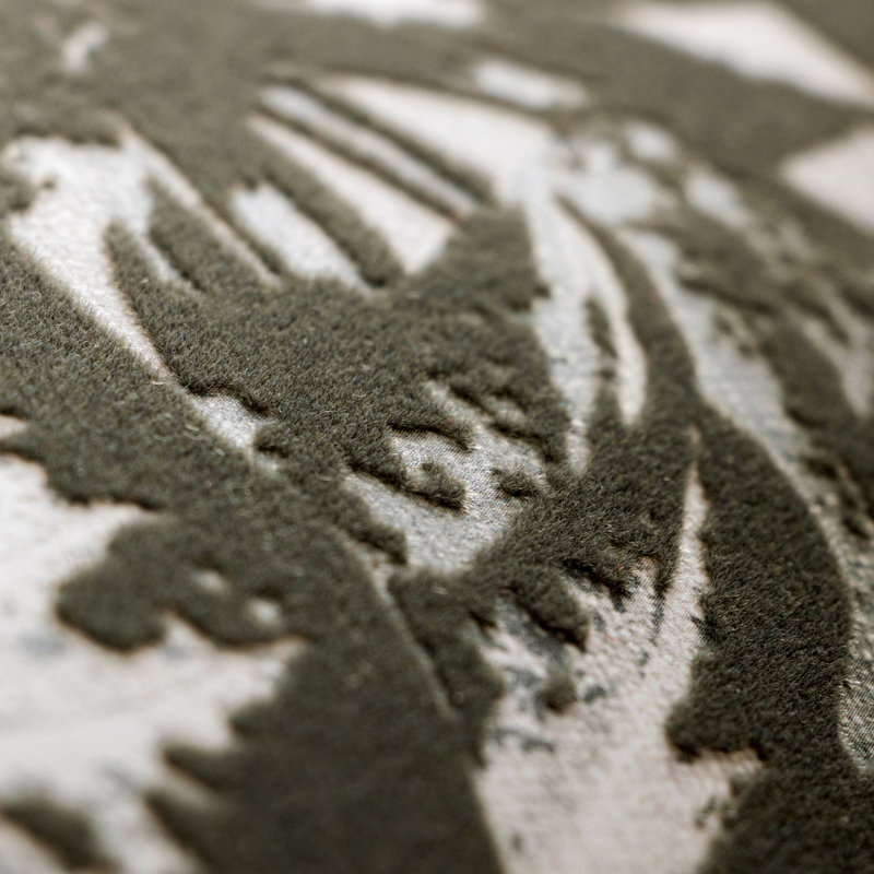 Skookum Flocked Velvet Elephant Leaf 10.05m x 53cm Wallpaper Roll, Charcoal/Ecru/White