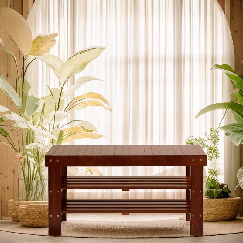 Banc à chaussures en bois massif de qualité, Brun