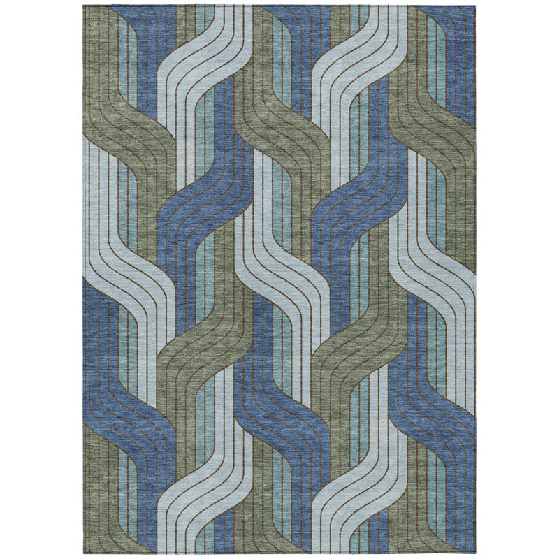 Machine Washable Indoor/Outdoor Lockway ACN2422 Mid-Century Modern Rug, Rectangle 9' x 12'