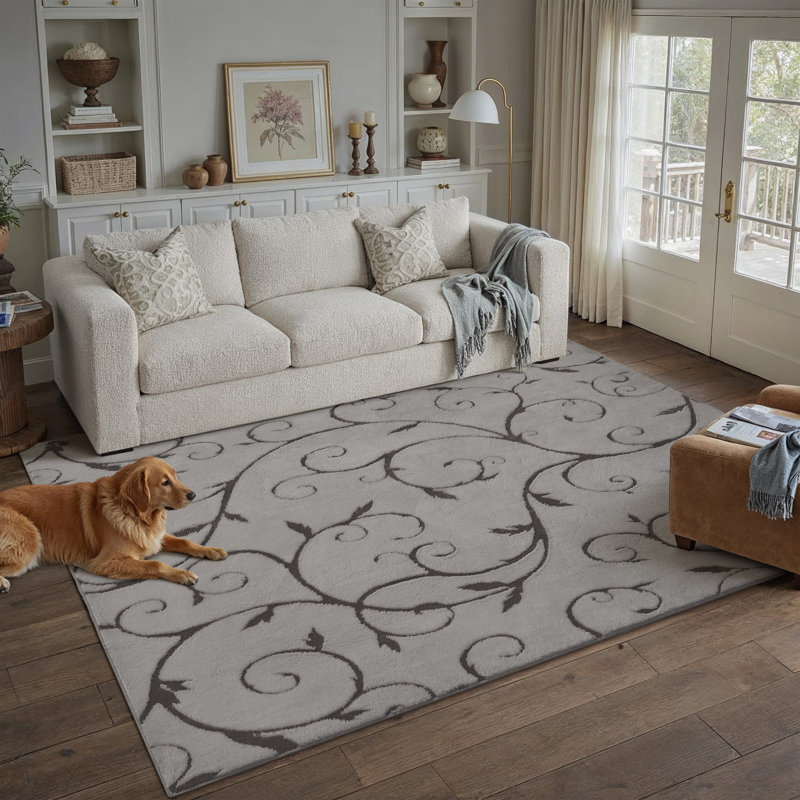 Tapis d'intérieur en velours de coton avec envers antidérapant Allover, Rectangle 6 pi x 9 pi, Gris
