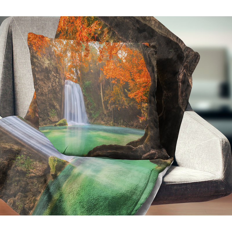 Coussin lombaire en cascade photographie erawan, 16 po x 16 po, Coussin décoratif