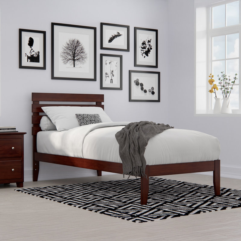 Giga Premium Wood Farmhouse Platform Bed, Walnut, Twin XL