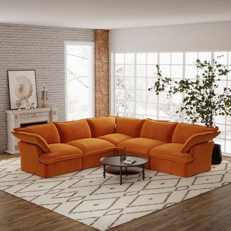 Canapé modulaire rembourré en velours côtelé 5 pièces Fairford, Orange