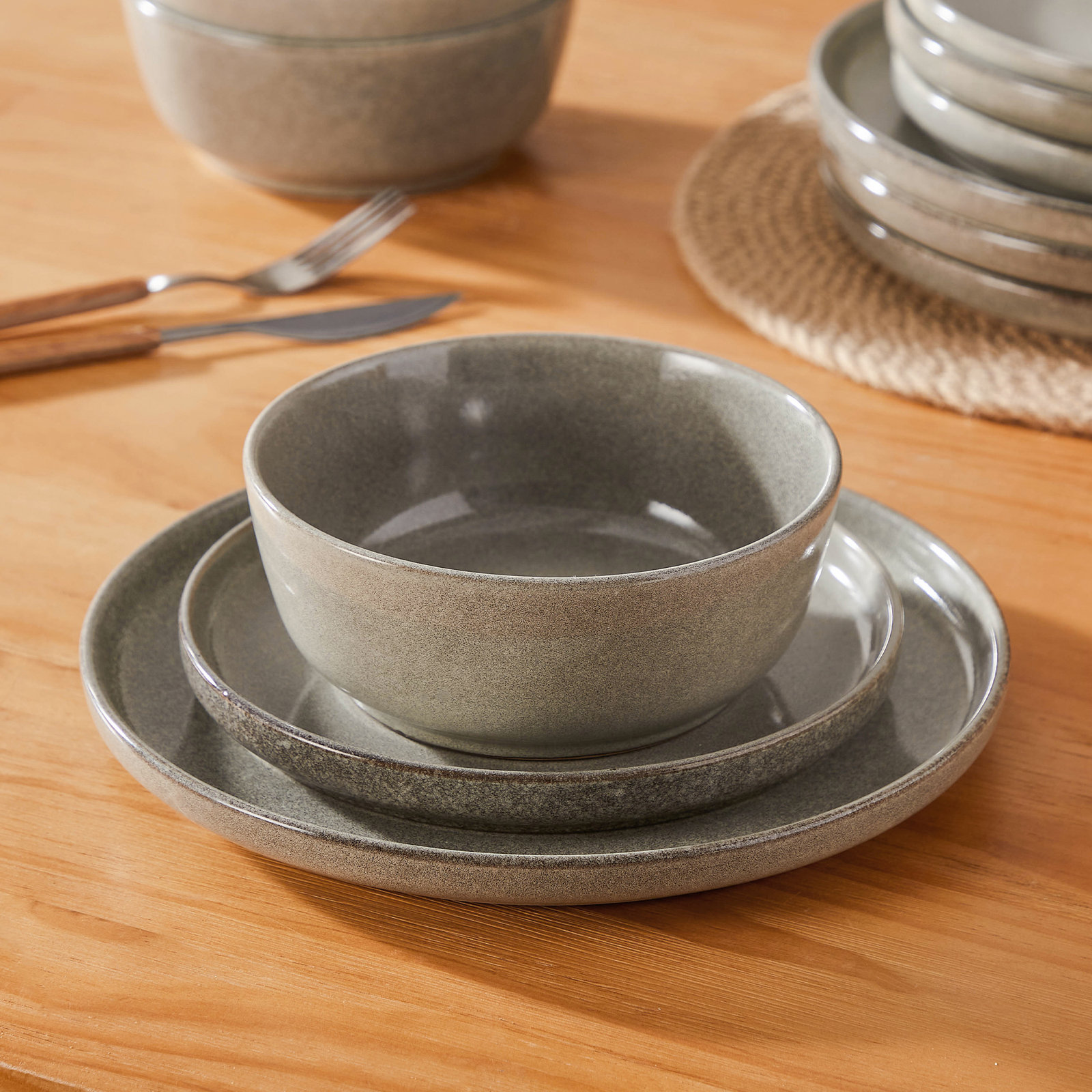 Mcfall 12 Piece Porcelain Dinnerware Set, Service For 4, Gray