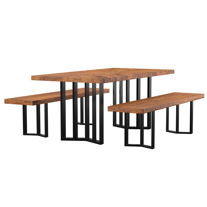 Table de pique-nique 3 pièces Ozana, Brun texturé