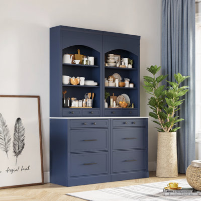 Garde-manger de 83,7 pouces de hauteur, grande huche de cuisine autoportante avec plateau en faux marbre, armoire avec 5 tiroirs de rangement et tablette réglable, ensemble de 2
