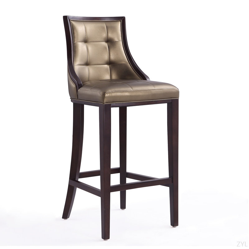 Tabouret de bar en bois Fifth Avenue, Similicuir brun