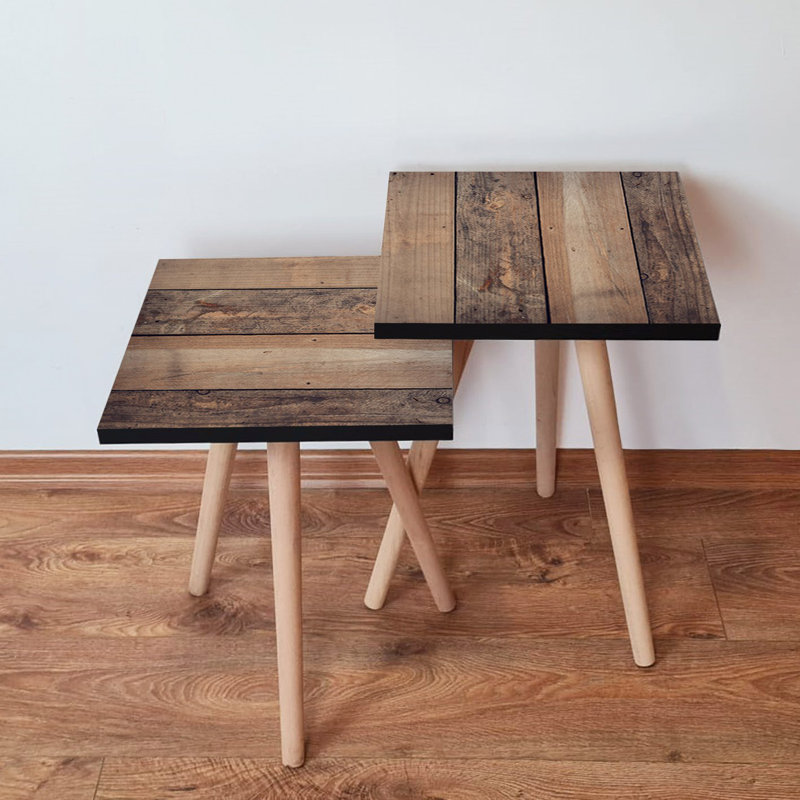 Rustic Nesting Tables (2 Pieces), Brown, 13.8 x 18.5 x 13.8 inches & 13.8 x 16.5 x 13.8 inches | 100% MDF with Beech Wood Legs, Thickness: 0.7 inches | Perfect for Living Room & Home Decor, Stylish & Space-Saving Design