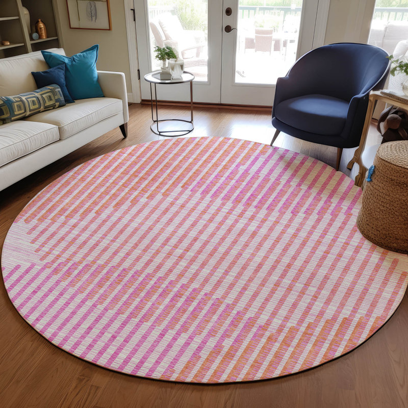 Tapis intérieur / extérieur rose Elowen , 8 pi x 8 pi