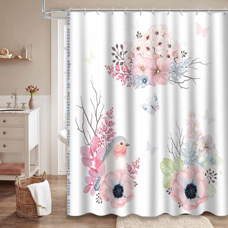 Rideau de douche imperméable à motif floral avec 12 crochets, L 72 po x l 78 po