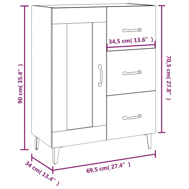 Aaroh 69.5Cm Wide 3 Drawer, Sonoma Oak