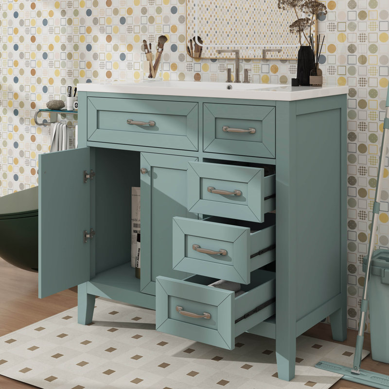 Combinaison de meuble-lavabo pour salle de bain 36 po avec armoire à tiroirs, Vert, Gris