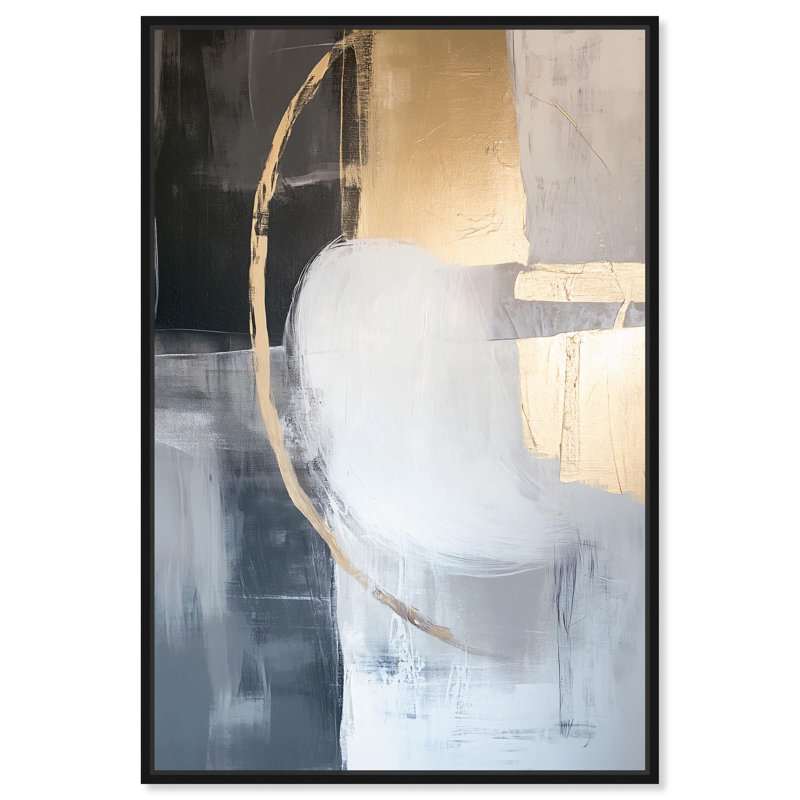 «Golden Eclipse Canvas Gemstone Abstract Art» par Art Remedy, H 16 po x l 11 po x P 1,2 po, Cadre noir