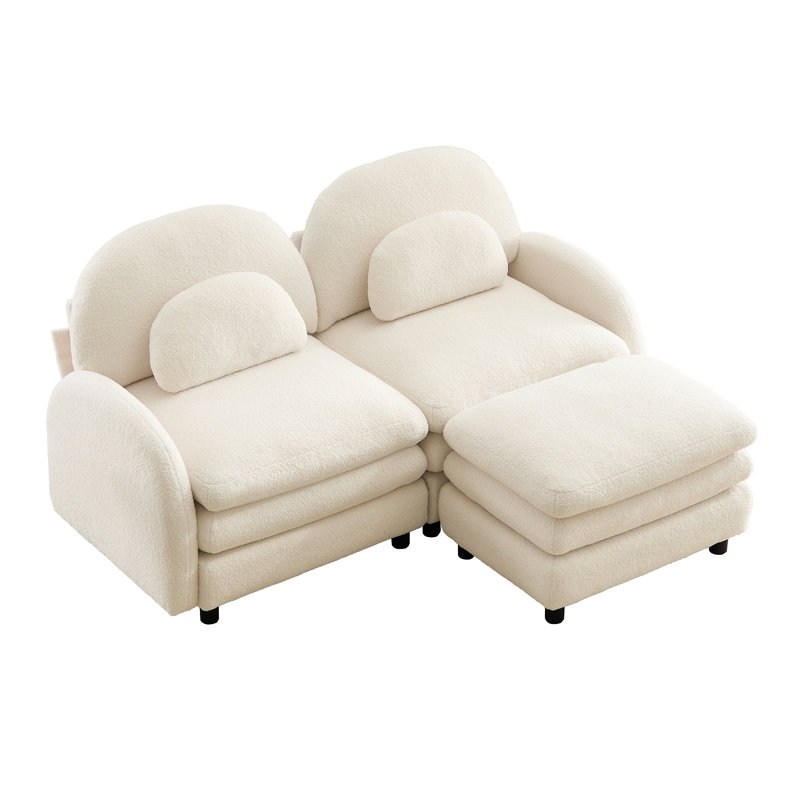 Canapé-lit en tissu Teddy, Blanc beige