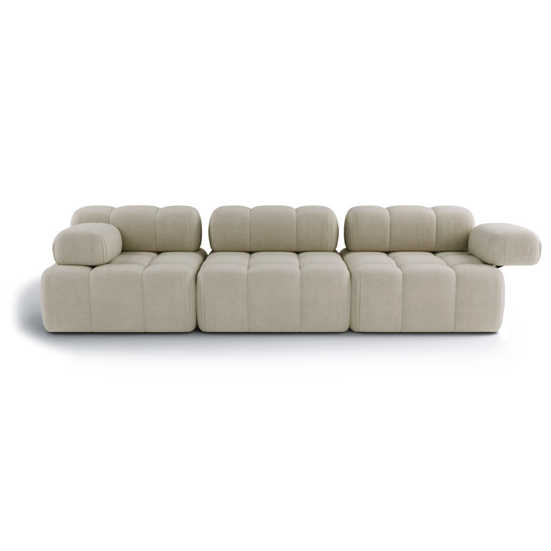3 Seater Velvet Sectional, Beige