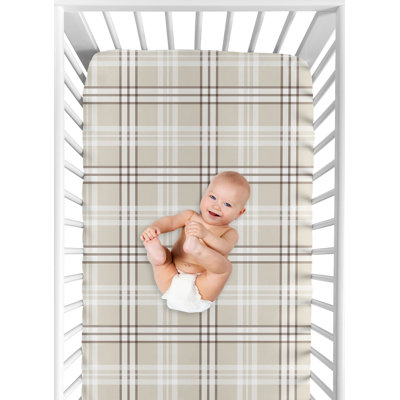 Taupe Plaid For Teddy Bear Collection Fitted Crib Sheet by Sweet Jojo Designs