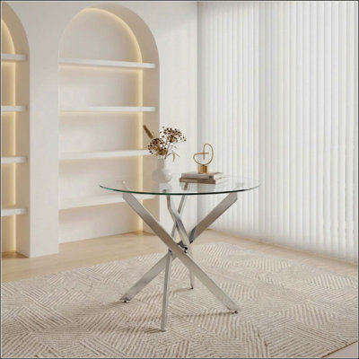 Round Dining Table, Glass Dining Table With Legs, Modern Kitchen Table For Home Kitchen, Dining Room