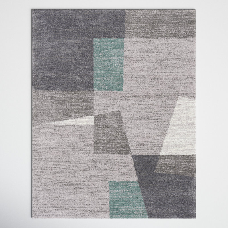 Tapis gris tissé à la machine Distefano, Rectangle 6 pi 7 po x 9 pi
