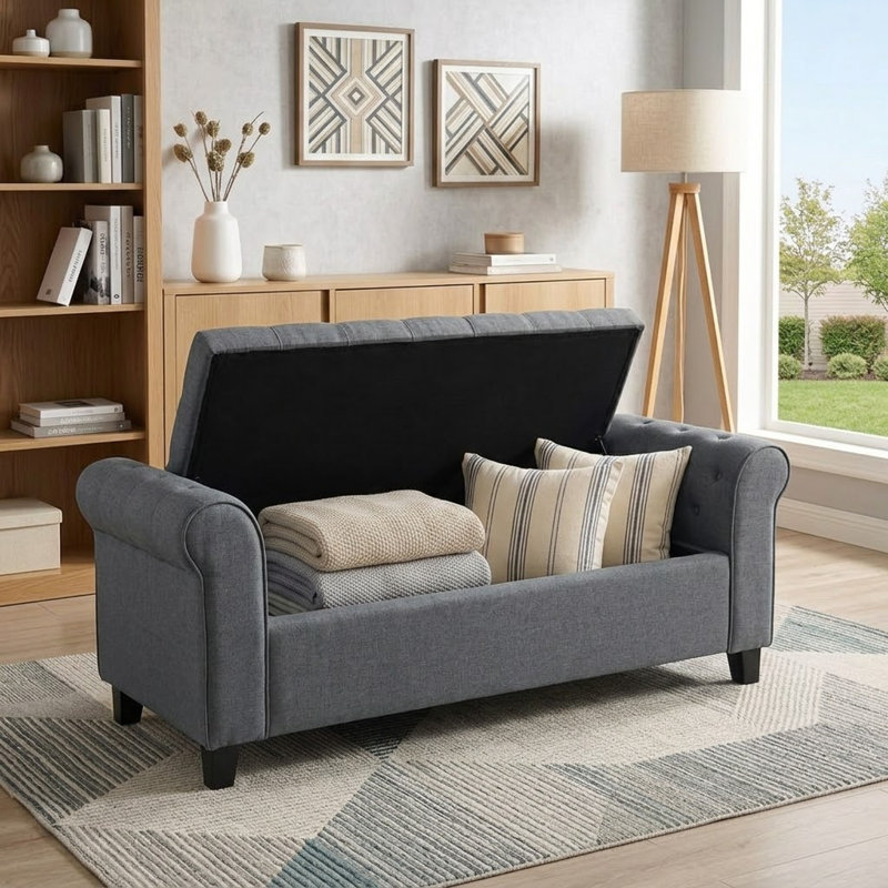 Banc de rangement en tissu Dionigio, Gris foncé