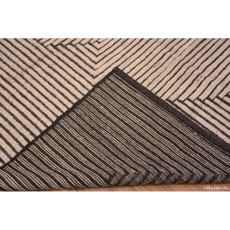 Tapis contemporain à motif géométrique unique d'inspiration Art déco crème et brun