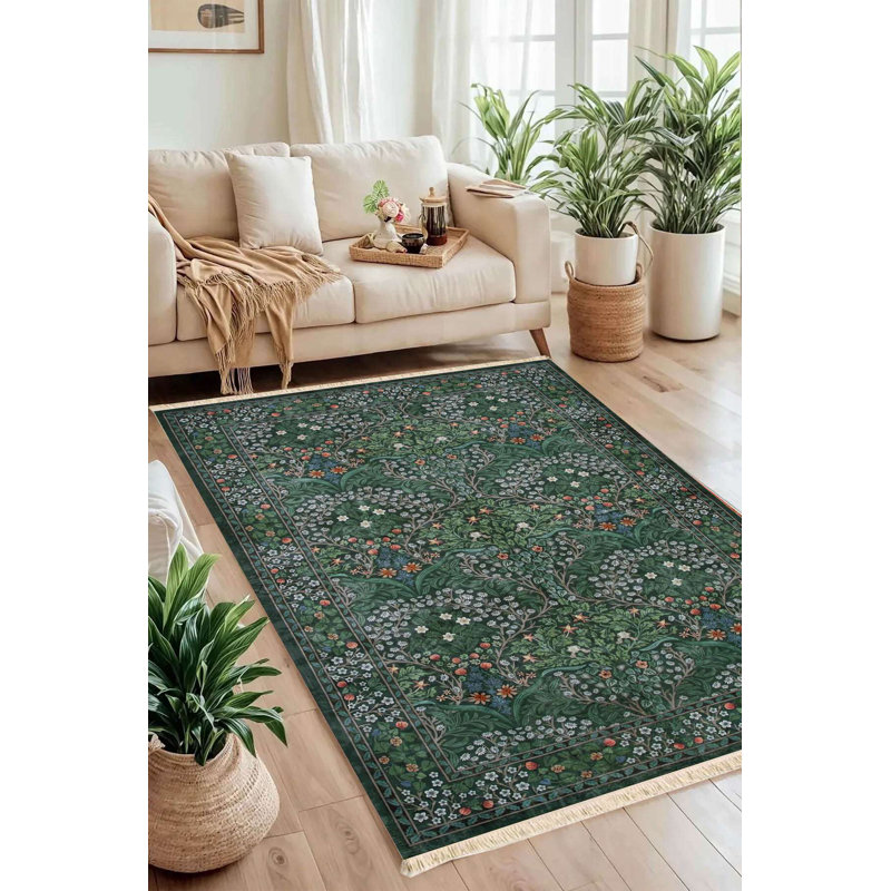 Tapis floral 100% coton lavable à la machine 4 pi x 6 pi William Morris