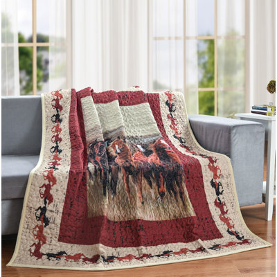 Couverture courtepointe Wild and Free Horse Mustang on the Plains 60 po x 50 po