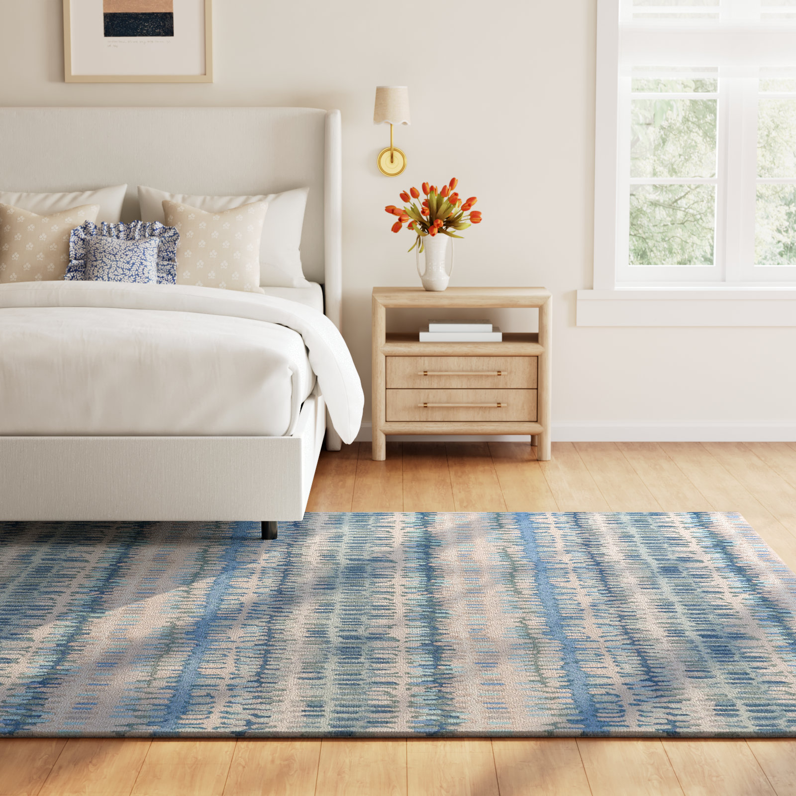 Paint Chip Abstract Hand Wool Indigo/Denim/Beige Area Rug, Rectangle 8'6" x 11'6"