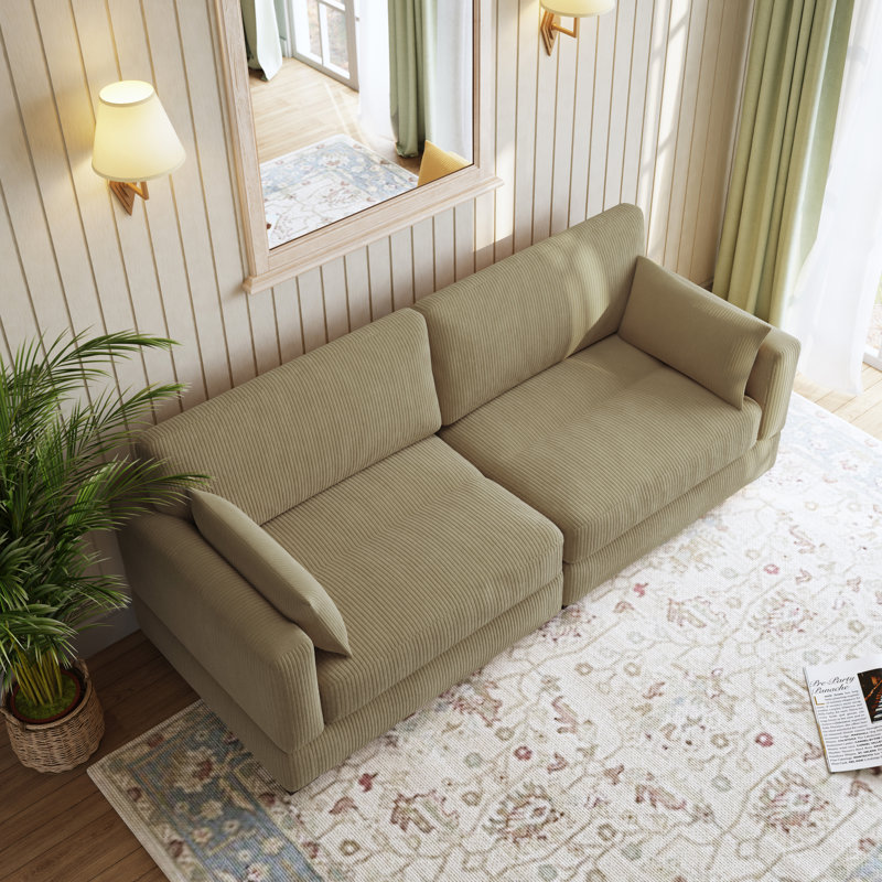 Bentura Upholstered Corduroy Modular Sofa with Pillow Back and Solid Wood Legs, Carmel