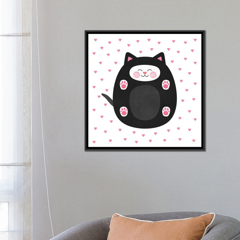 « chat love », impression sur toile tendue, H 18 po x l 18 po x P 1,5 po, Toile avec cadre noir, Pas de tapis