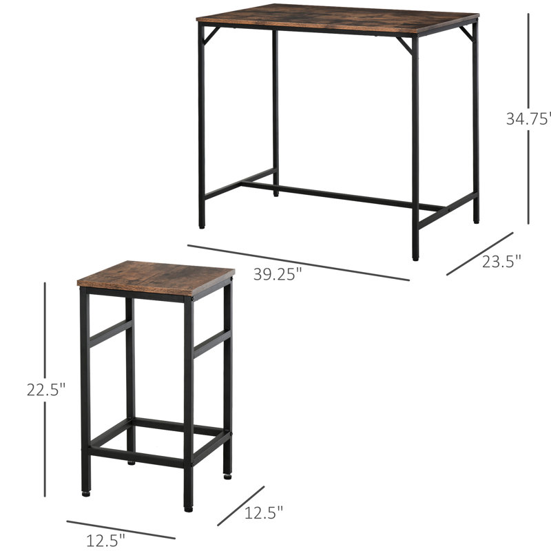 Table industrielle à 5 places, brun rustique pour la maison et la cuisine de pub, utilisation