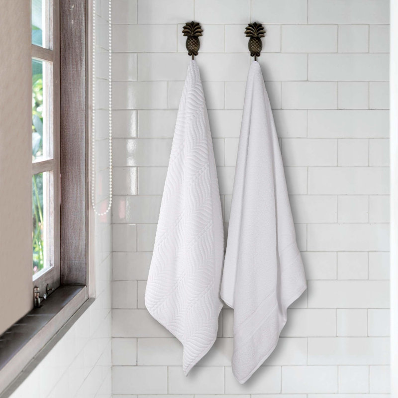 Drap de bain en coton uni et jacquard Telemanus, Blanc