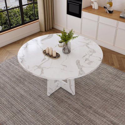 Table de salle à manger 47,24 "à effet marbre blanc, capacité de 300 lb, base de table moderne et épicée pour 4 à 6 personnes