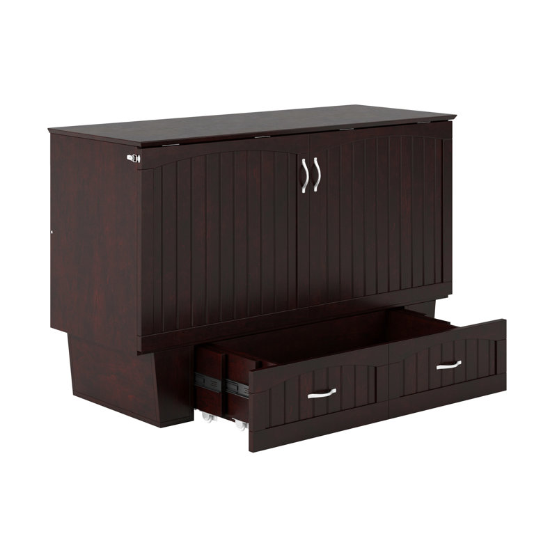 Lit escamotable en bois massif avec station de charge et matelas Kindig, Espresso, Grand