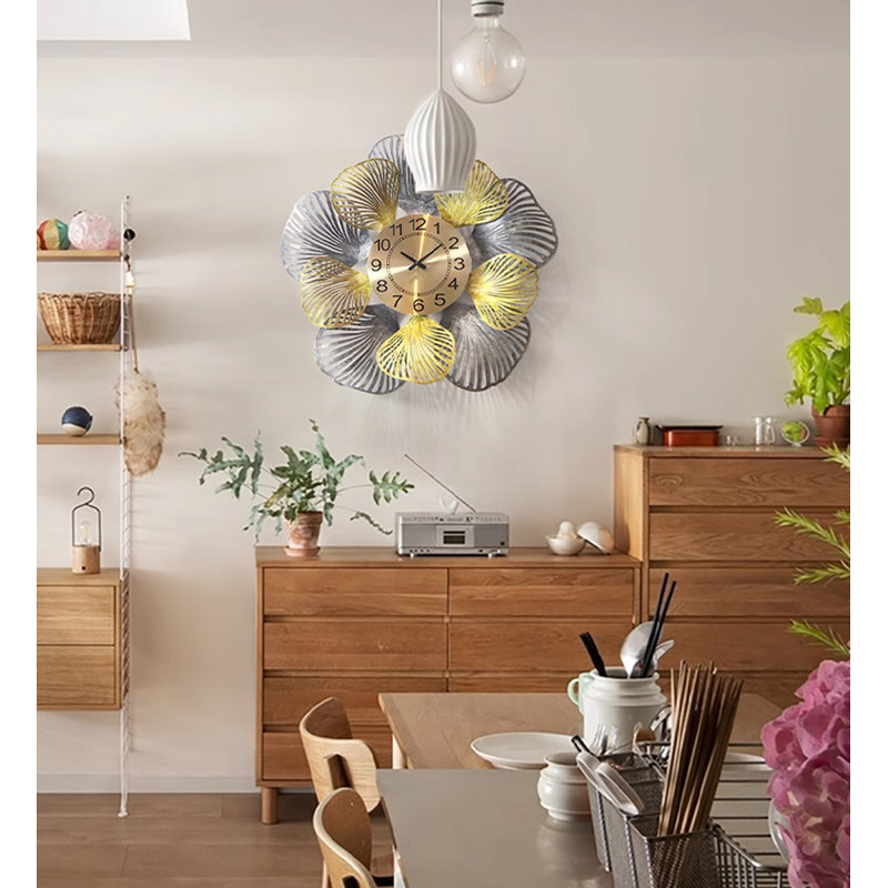 25.75" Golden Gray Metal Round Wall Clocks