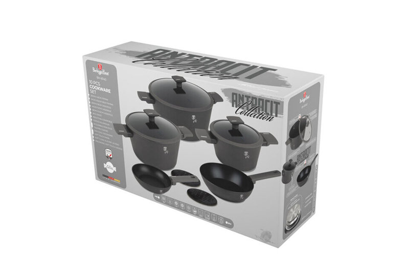 10 - Piece Non-Stick Aluminum Cookware Set, Anthracite