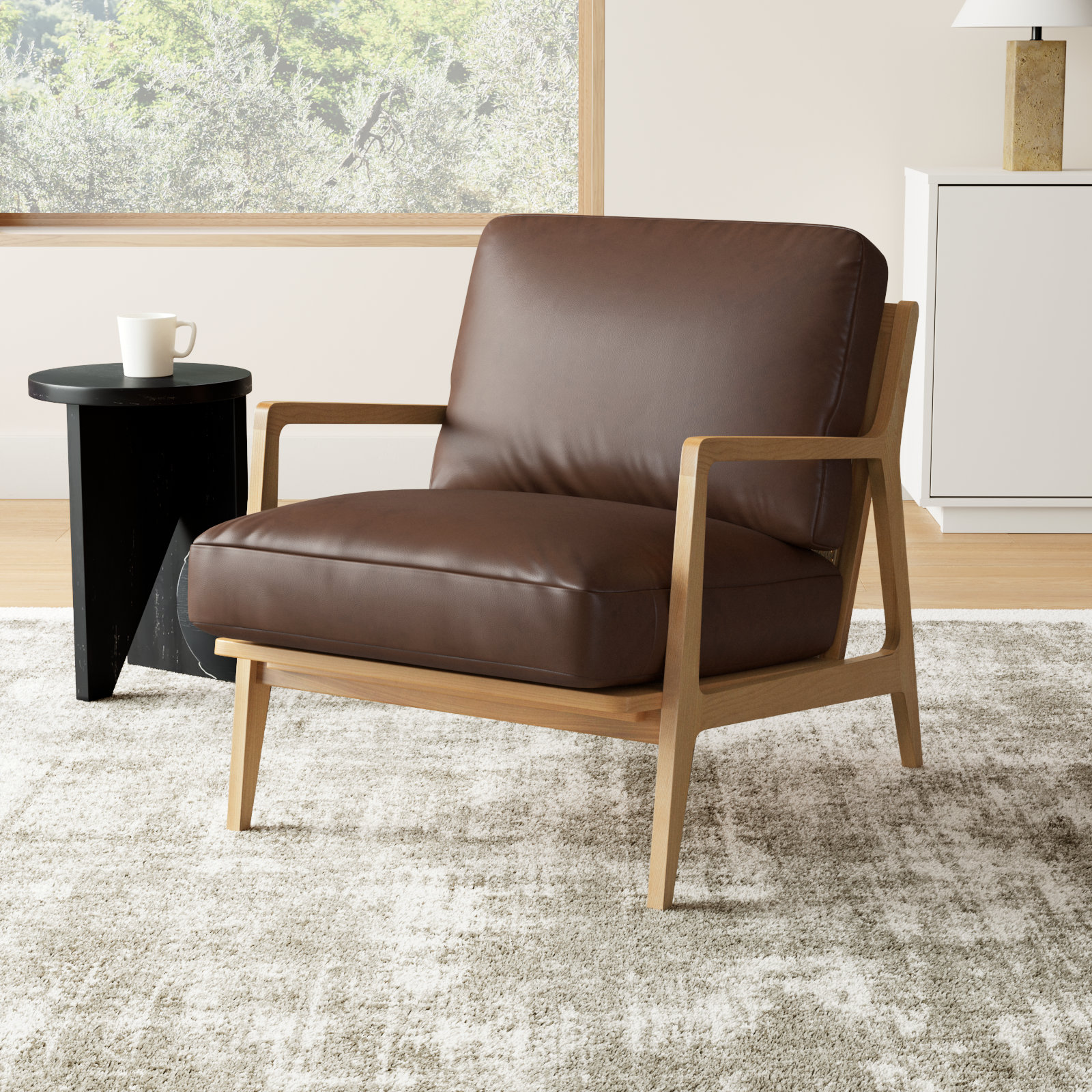 Carmelo Genuine Leather Accent Chair, Dark Brown Genuine Leather