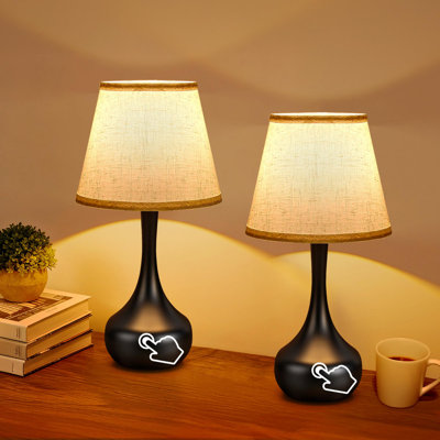 Three-Level Dimming Dual-Head Small Bedside Lamp Set, Black Desk Lamp Suitable for Children's Rooms, Offices, Living Rooms, and Side Tables 