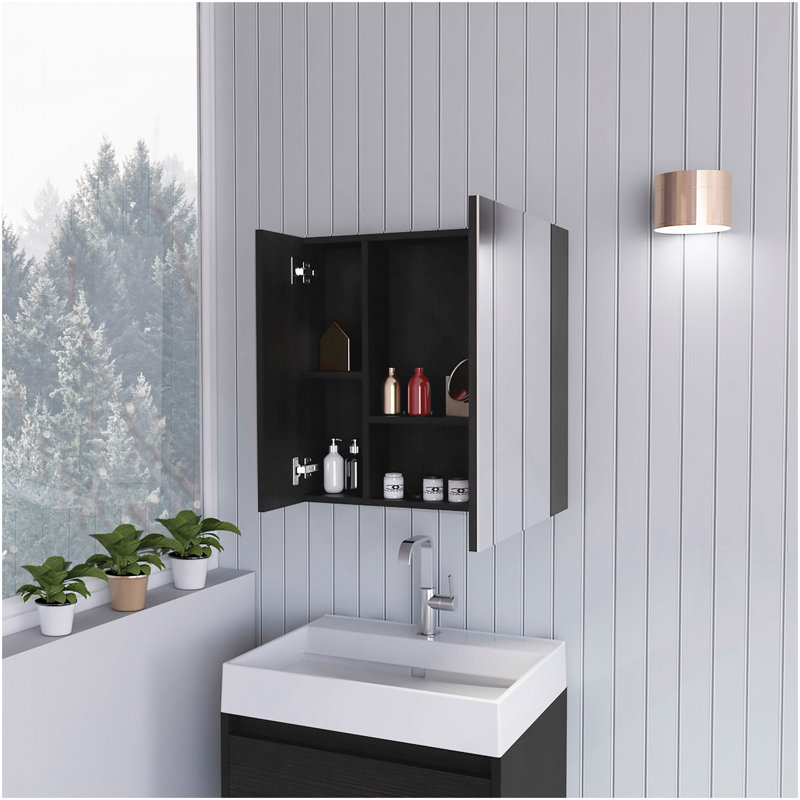 Sines Mirror Medicine Cabinet, With Four Internal Shelves, Double Door, Minimalist Bathroom Storage, Gray