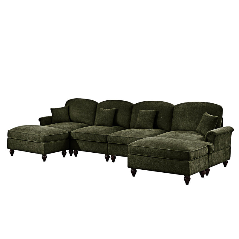 Canapé modulaire modulaire avec repose-pieds mobile et jupes de plis à volants amovibles, 4, Vert