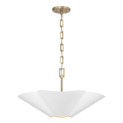 Luminaire suspendu botanique moderne 4 lumières à double fixation blanc mat avec intérieur en laiton peint mat et chaîne carrée de designer